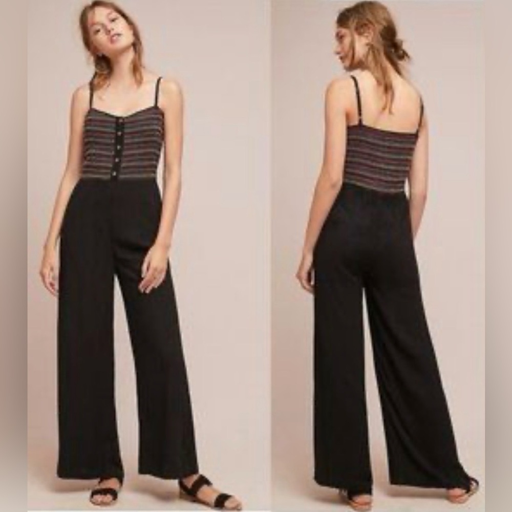 NWT Anthropologie Striped Bodice Black Jumpsuit